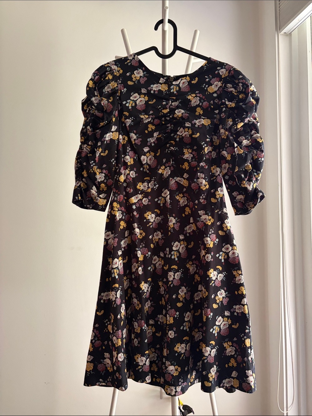 Rebecca Taylor Black Floral Puff-Sleeve Dress